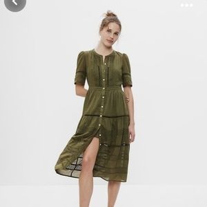 Gap Lace Button-front midi dress Sz LT green